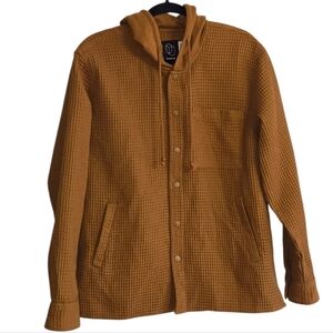Original Use Men's Rust Brown Waffle-Knit Snap Front Hoodie Shirt Jacket Size M